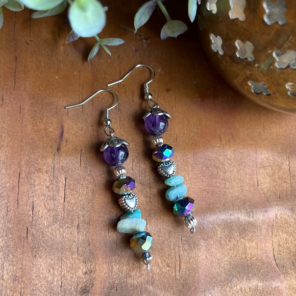 Handmade Bohemian Purple Turquoise Earrings - Picture 9 of 12